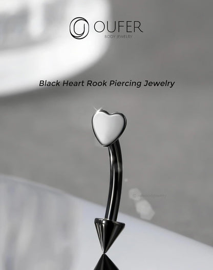OUFER Rook Piercing Jewelry, G23 Solid Titanium Eyebrow Rings, Heart Vertical Labret Lip Jewelry, 16G Curved Barbells, Daith Rook Earrings for Women Men