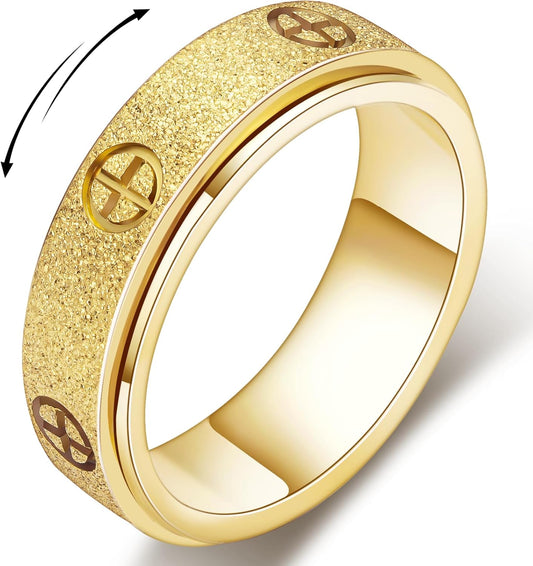 18K gold plated dainty fidget ring with smooth rotating cross design