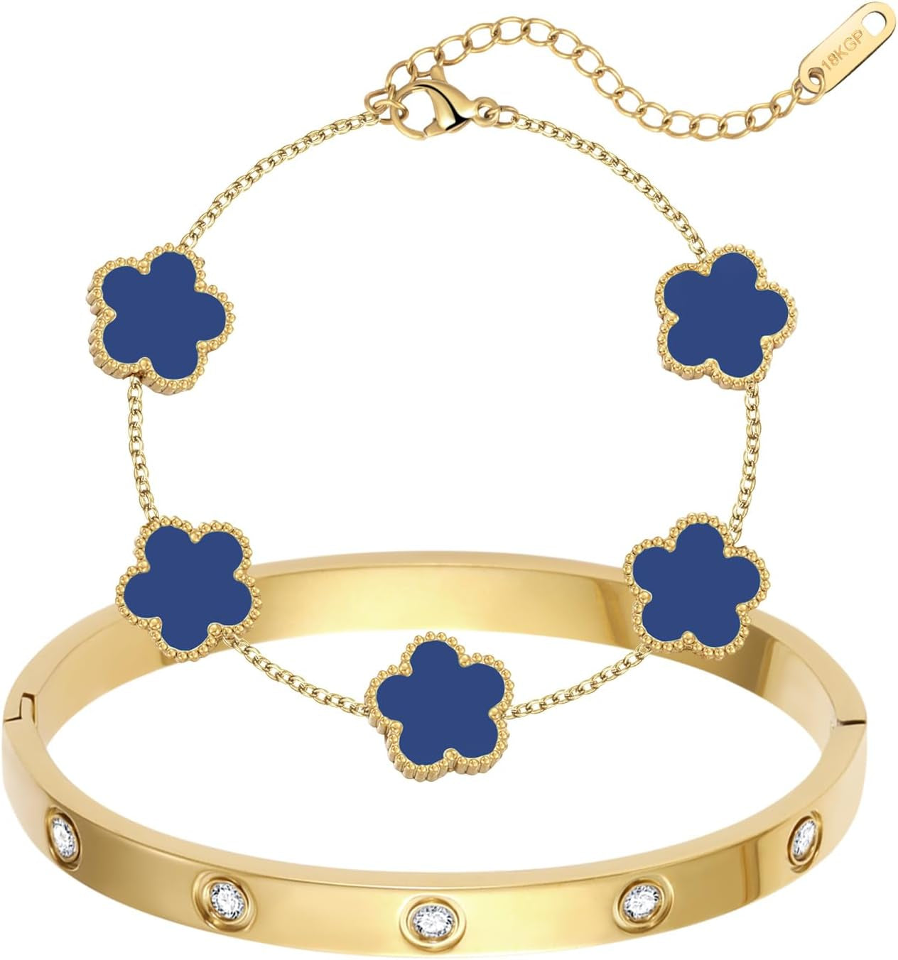 Stackable lucky clover gold bracelet set trendy jewelry for women