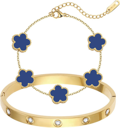 Stackable lucky clover gold bracelet set trendy jewelry for women
