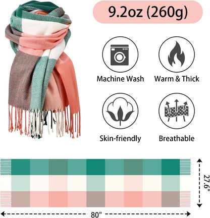 Fauson Winter Scarf for Women, Winter Warm Women'S Scarves, Soft Blanket Scarf Classic Tassel Plaid