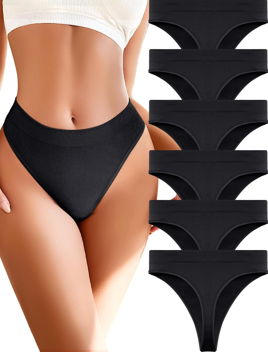Close-up of soft seamless fabric construction in womens thong tangas