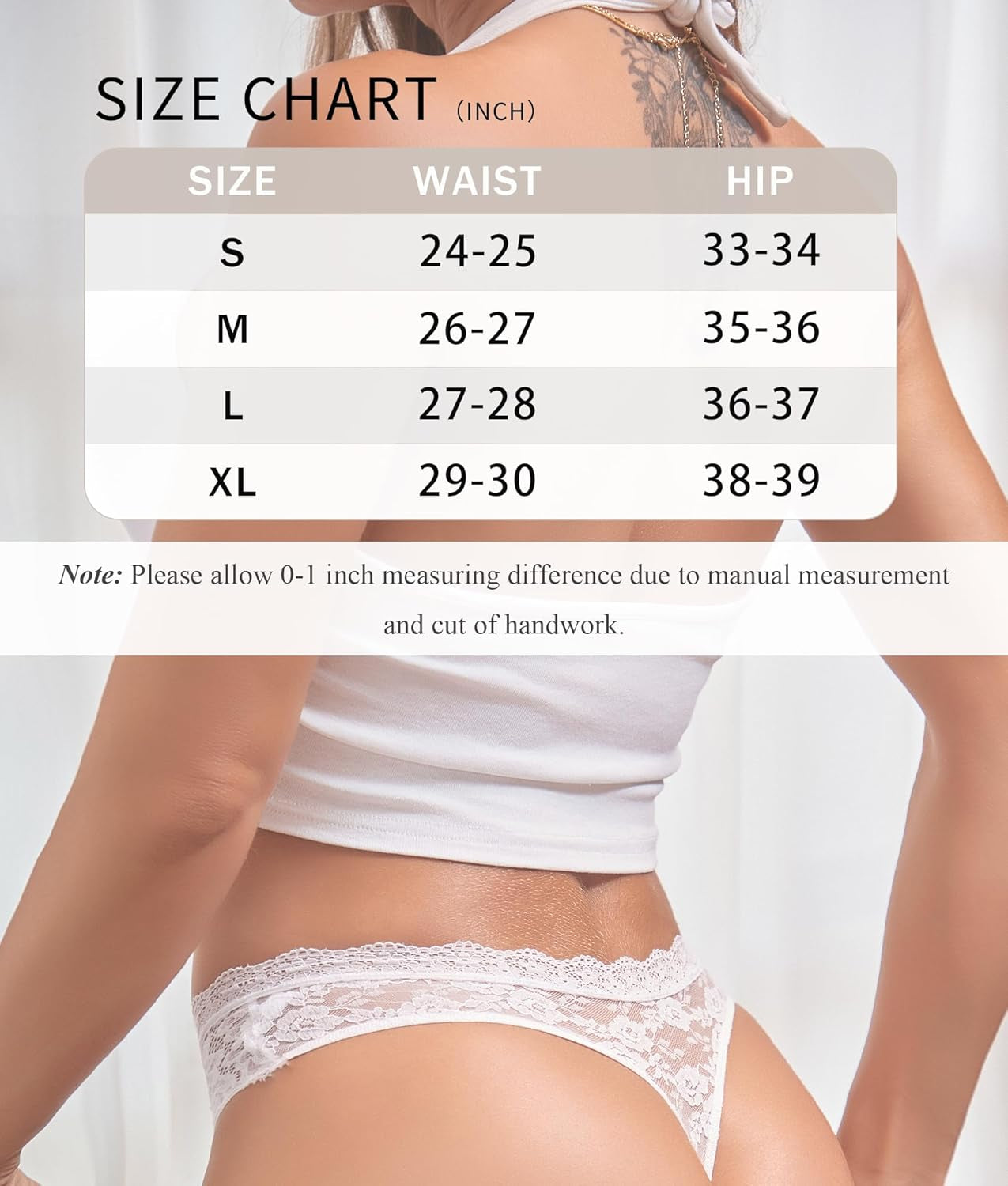 Woman modeling sexy low-rise lace thong with comfortable fit
