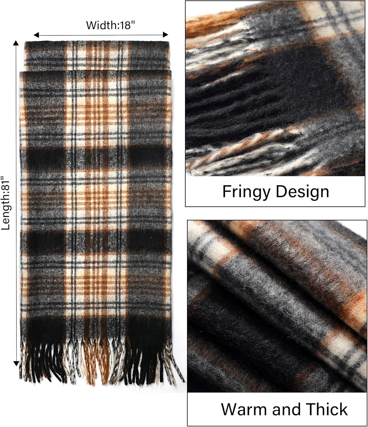 DOFOWORK Winter Scarf for Women - Winter Scarves for Women/Men 81"×18" Tassel Blanket Scarf Womens Scarves Wraps