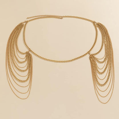 Missgrace Bride Women Shiny Statement Tassel Body Chain Shawl Dainty Body Jewelry Layered Shoulder Chain Wedding Party Nightclub Body Accessories for Women Bride