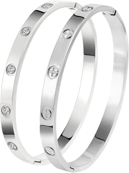 Silver Bangles for Women - Stainless Steel Love & Friendship Bracelet Set with Gift Box | Daily Wear & Party Jewelry