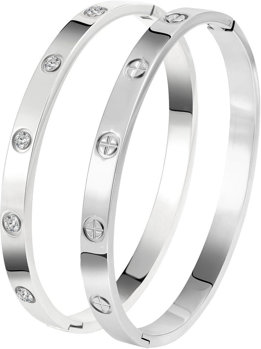 Silver Bangles for Women - Stainless Steel Love & Friendship Bracelet Set with Gift Box | Daily Wear & Party Jewelry