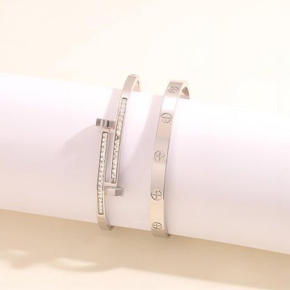 2PCS Gold Bracelets for Women Friendship & Love Theme Crystal Bangle Set Stainless Steel Non Tarnish Jewelry, Ideal Birthday Gift.