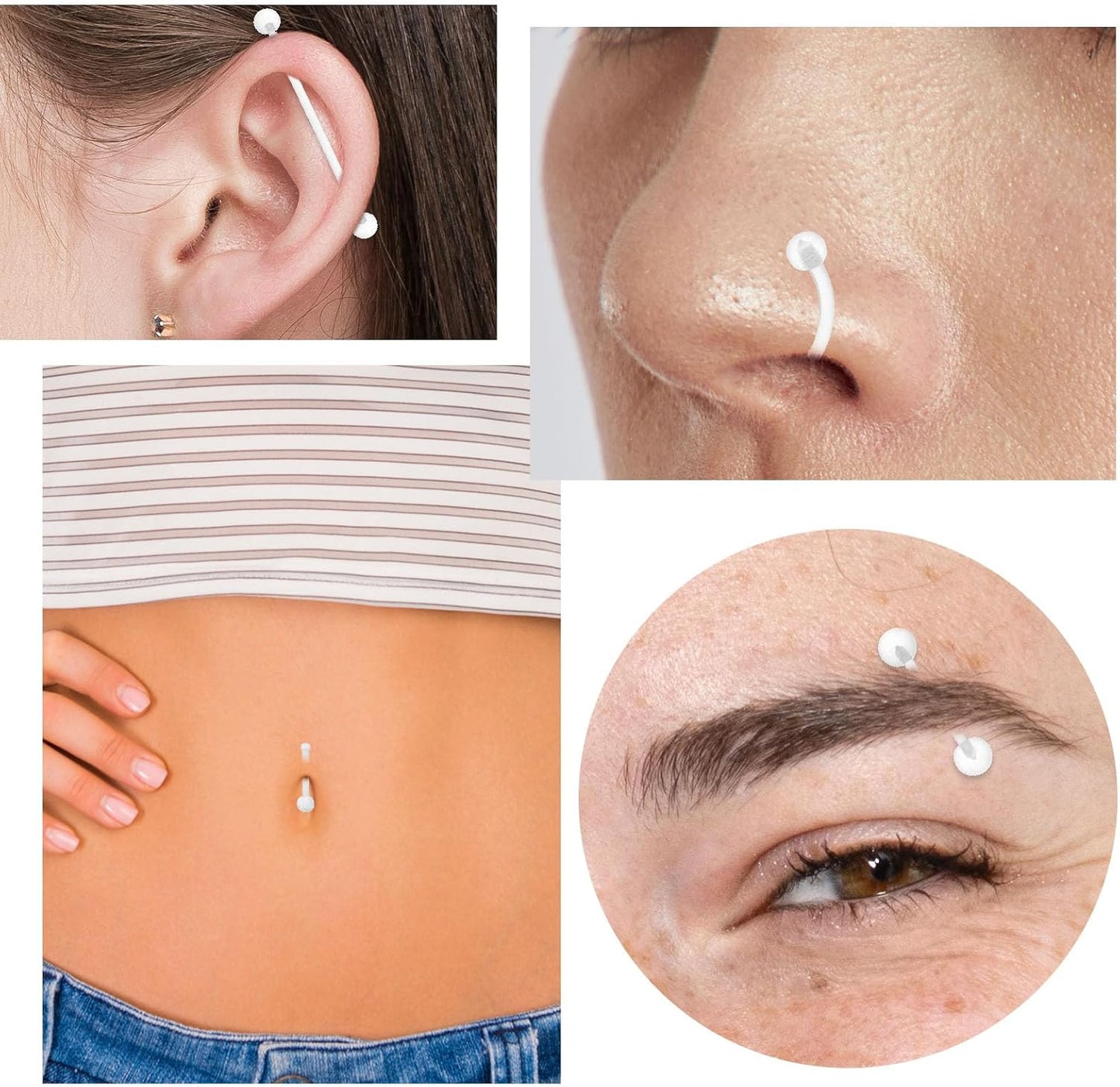 Lusofie 43Pcs Clear Piercing Retainer Set Acrylic Septum Ring Nose Studs Rings Cartilage Navel Tongue Barbells Lip Eyebrow Tragus Earring Clear Piercing Jewelry for Work Surgery