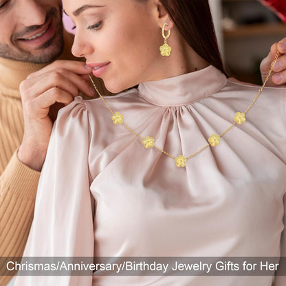 Gold Clover Jewelry Set with Flower Design Four Leaf Clover Necklace for Women Lucky Clover Bracelet Earrings for Friends 3Pcs Floral Style Clover Jewelry Gifts