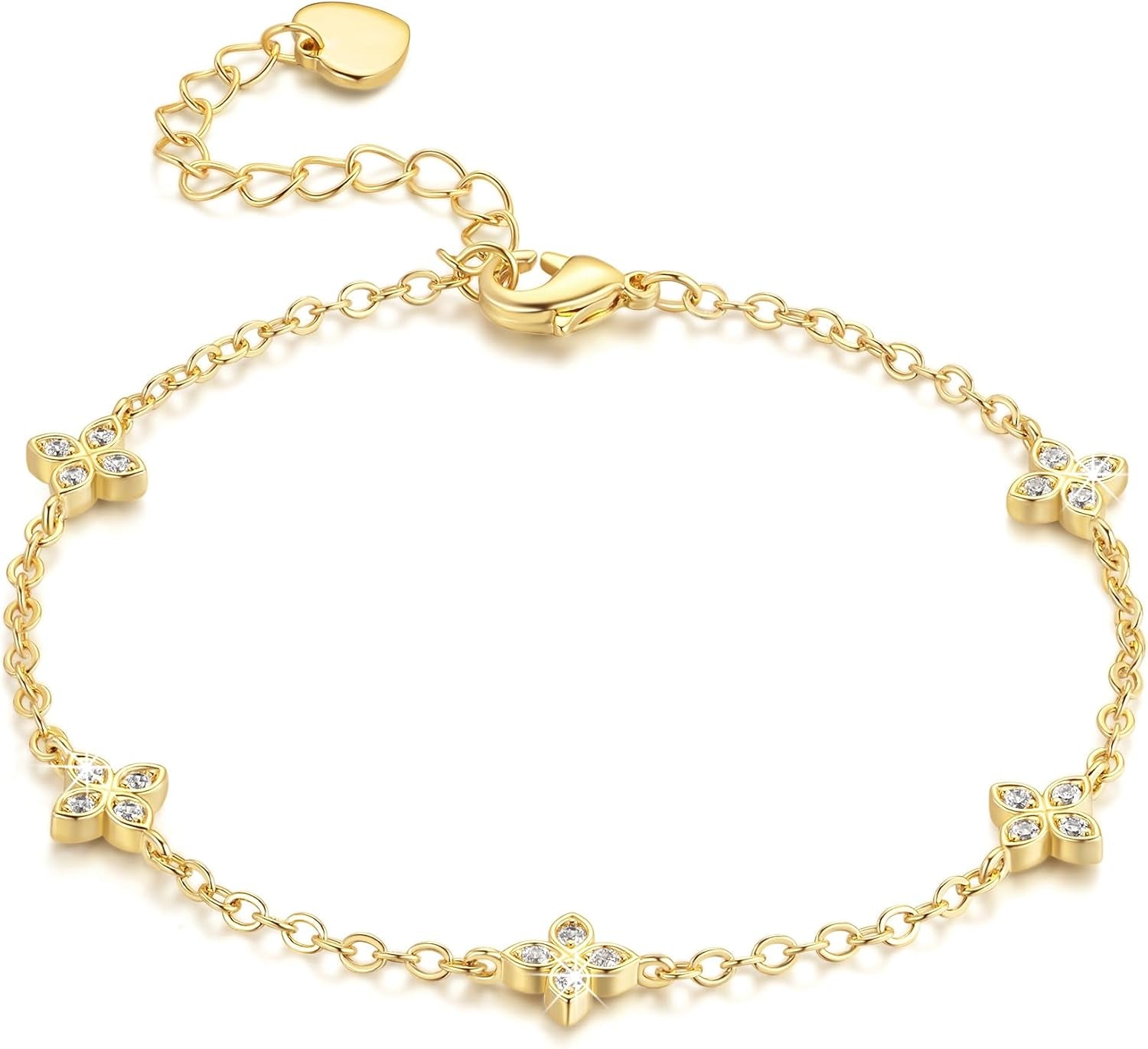 VSNPO 14K Gold Bracelets for Women Gold Clover Bracelets for Women Chain Bracelet Classic Four-Leaf Clovers Element with Cubic Zirconia Trendy Womens Four Leaf Clover Bracelet