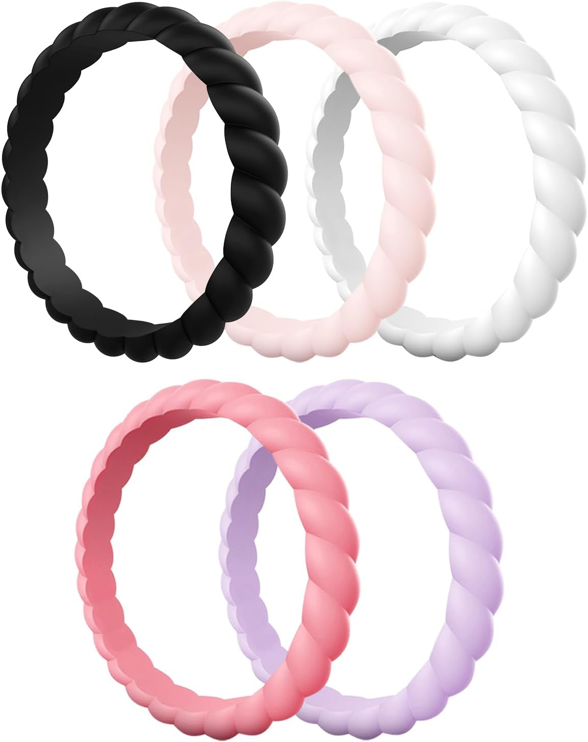 Egnaro Silicone Wedding Ring for Women,Thin and Stackble Braided Rubber Wedding Bands,No-Toxic,Skin Safe