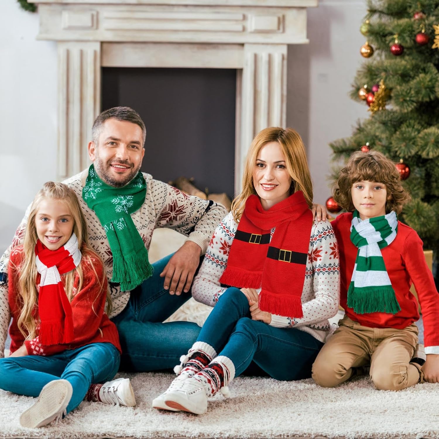 6 Pcs Christmas Scarf Bulk for Women Men Winter Snowflake Warm Knitted Large Scarf Long Shawl for Christmas Holiday