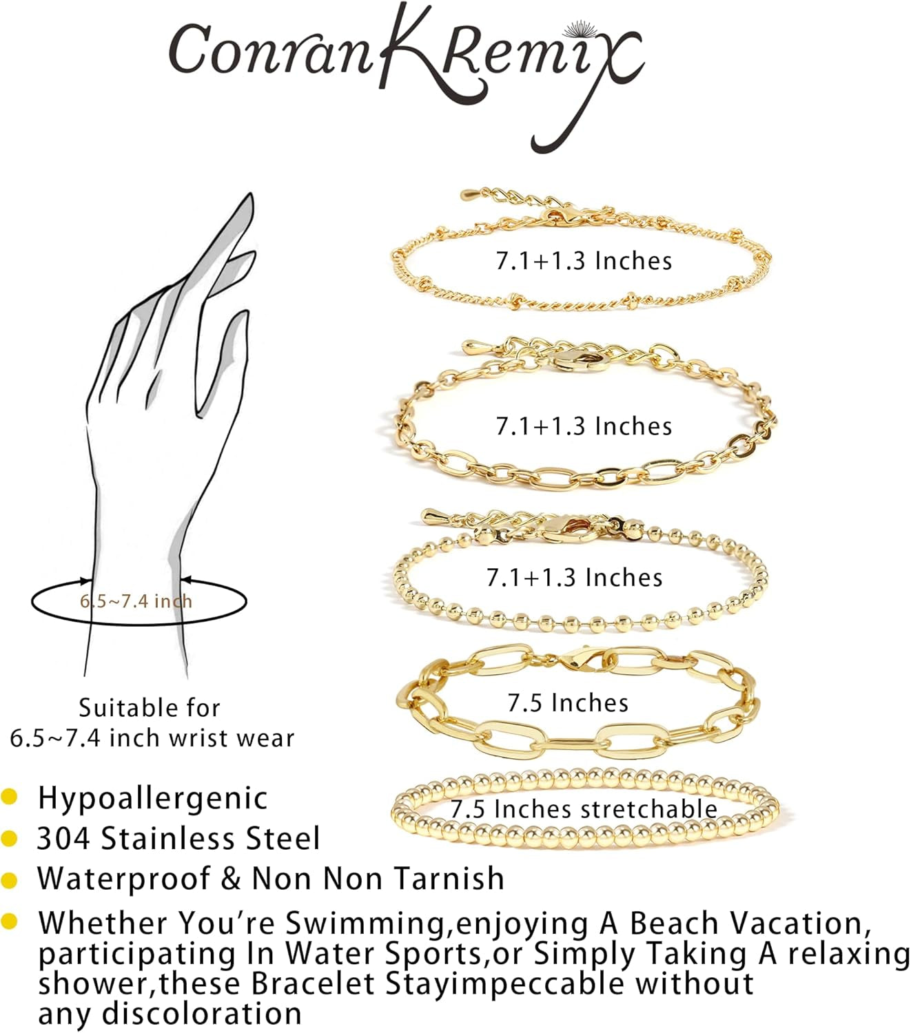 Waterproof Gold Chain Bracelet for Women Non Tarnish,14K Gold Plated Stainless Steel Link Dainty Bracelets Stake Layered Bracelet Set Hypoallergen Gold Jewelry