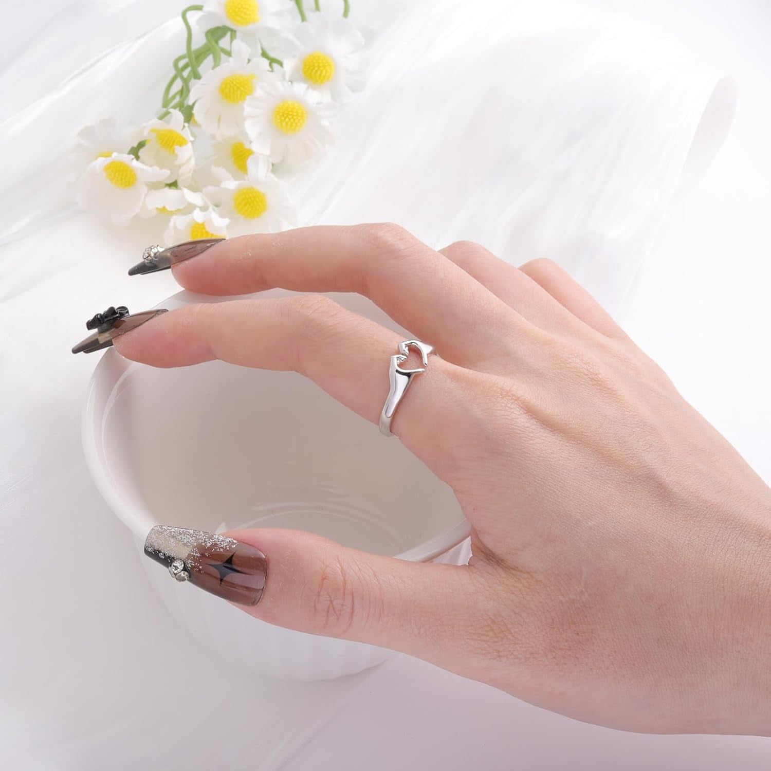 I Love You sign language heart ring in 925 silver metal