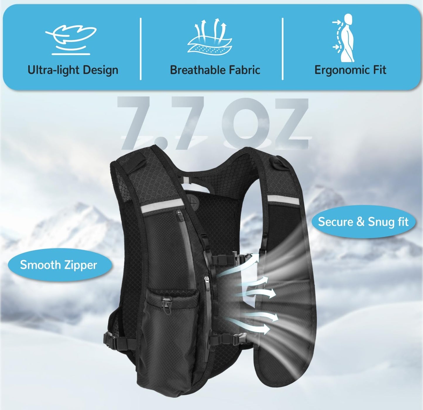 Runner hiking with hydration backpack on trail
