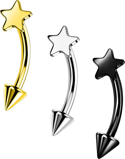 OUFER Rook Piercing Jewelry, G23 Solid Titanium Eyebrow Rings, Heart Vertical Labret Lip Jewelry, 16G Curved Barbells, Daith Rook Earrings for Women Men