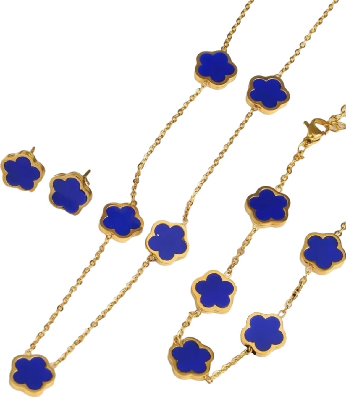 Lucky Clover 18K Gold Plated Clover Necklace Bracelet Earring for Women Fashion Cute Simple Jewelry Sets Hypoallergenic Women Jewelry Gifterhuan