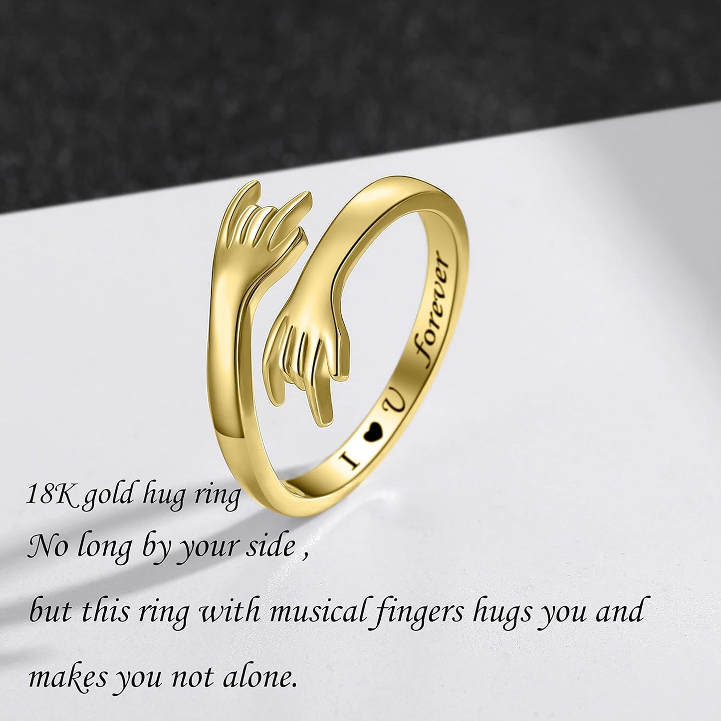 ZOEXUE Hug Rings for Women Sterling Silver - White Gold/18K Gold/Thick and Thin Ring Hugging Rings for Men Rock Hip Pop Hand Band Rings I Love You Forever Hugging Hand Ring Jewelry