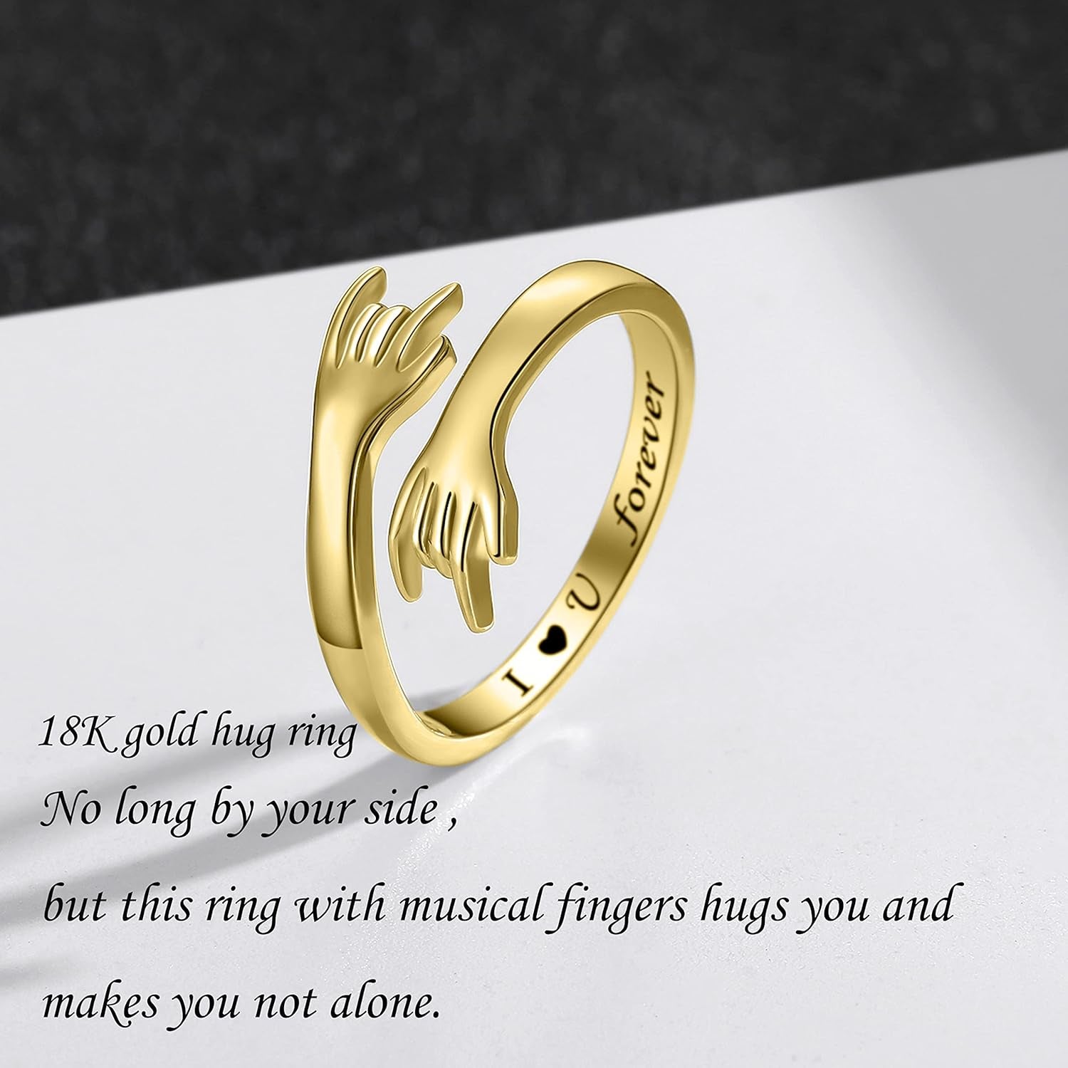 ZOEXUE Hug Rings for Women Sterling Silver - White Gold/18K Gold/Thick and Thin Ring Hugging Rings for Men Rock Hip Pop Hand Band Rings I Love You Forever Hugging Hand Ring Jewelry