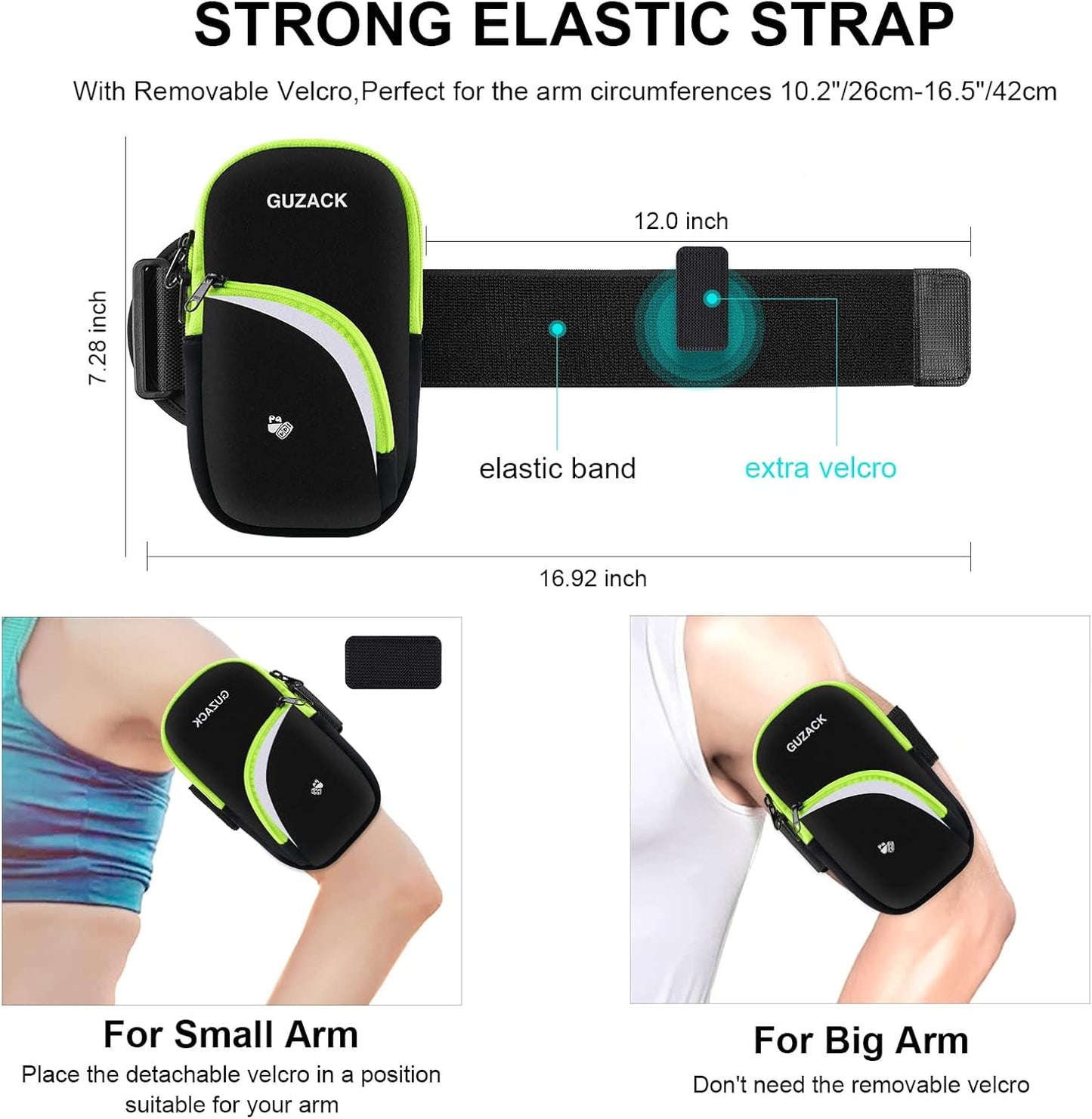 Cell phone arm band displaying key card storage pocket