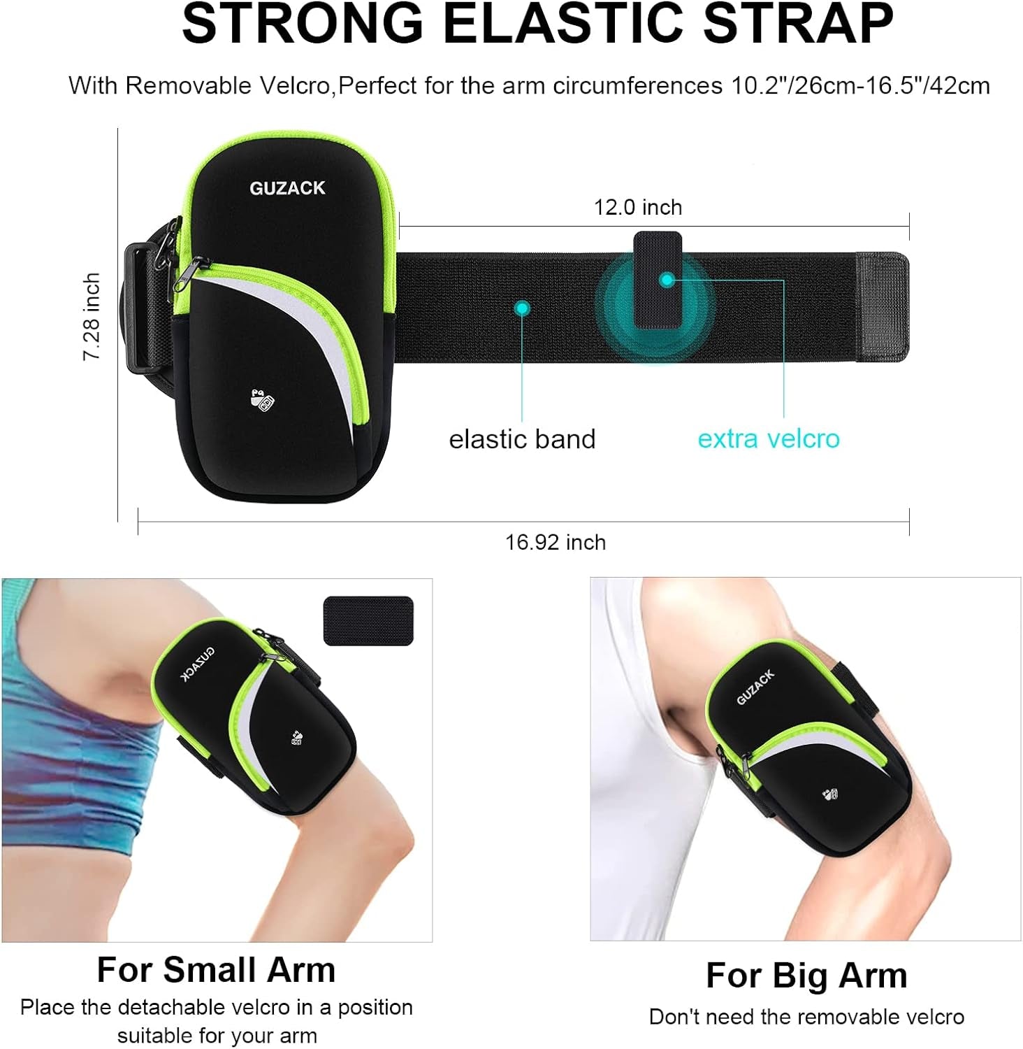 Cell phone arm band displaying key card storage pocket