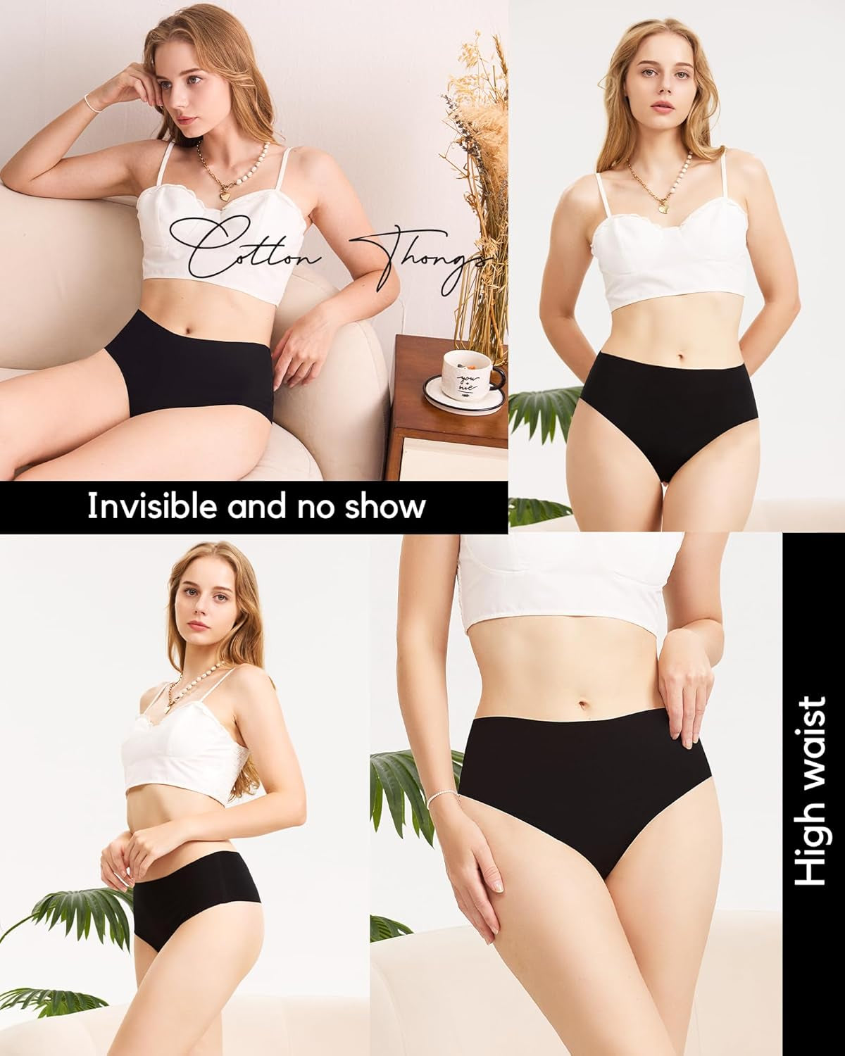 Cotton thongs for women tag-free no show construction side view