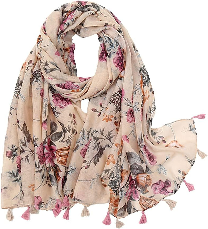 Yeieeo Boho Scarf for Women Lightweight Floral Printed Scarf Fall Winter Fashion Fringed Shawl