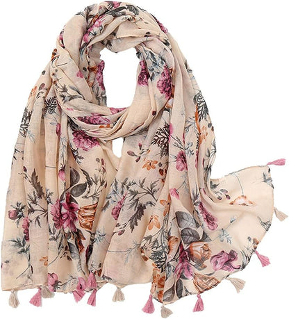Yeieeo Boho Scarf for Women Lightweight Floral Printed Scarf Fall Winter Fashion Fringed Shawl