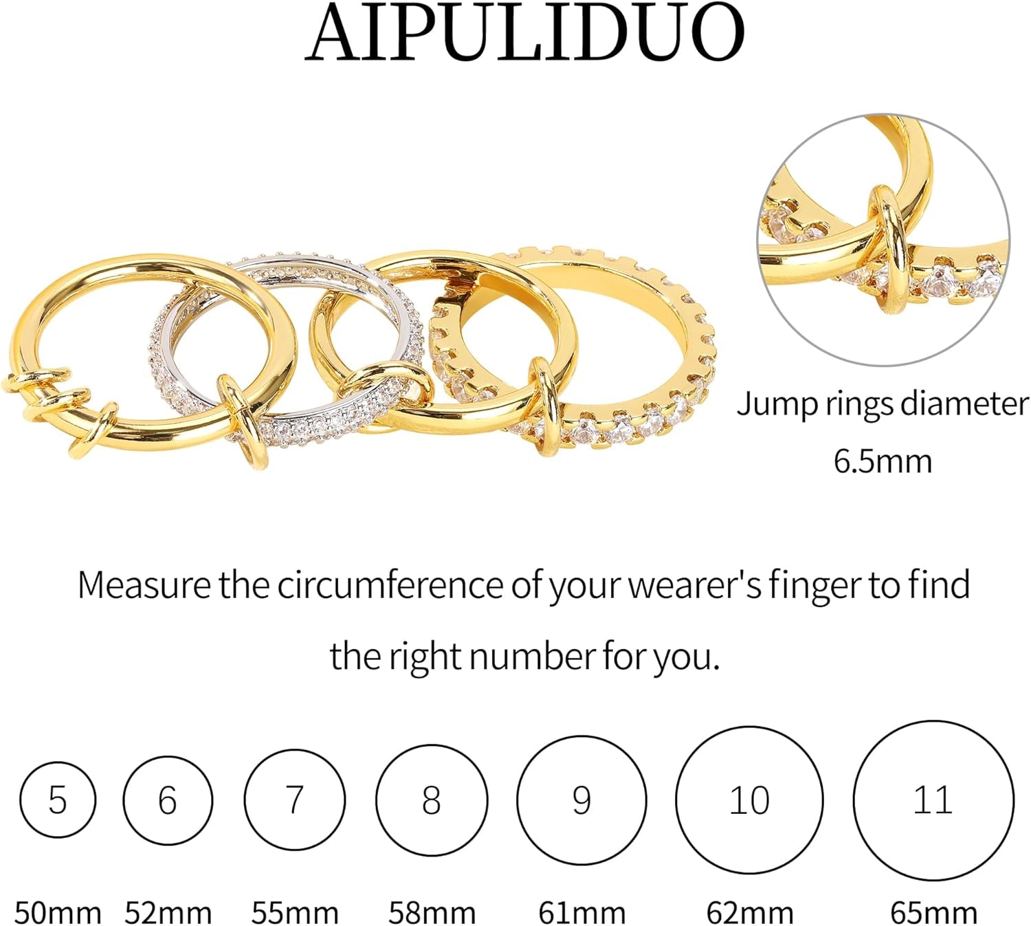 Gold Stackable Rings for Women Non Tarnish, 18K Gold Plated CZ Cubic Zirconia Rings, Golden Rings Set, Multi-Link Connected Rings