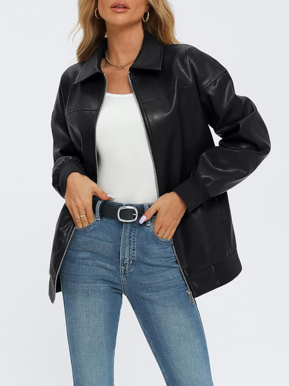 Women's motorcycle bomber style leather coat