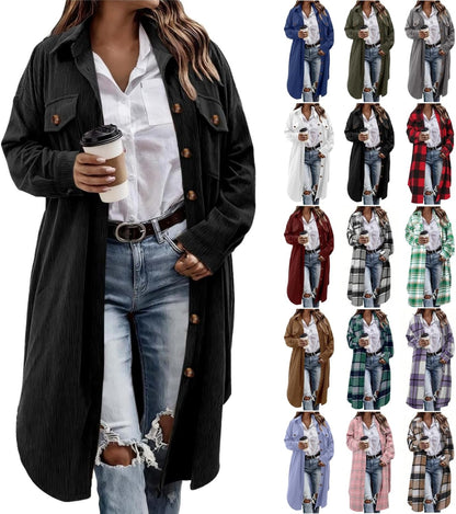 Flannel Shirt Women Plaid Jacket Womens Shacket Casual Lapel Button down Long Sleeve Trench Coat Warm Winter Jackets