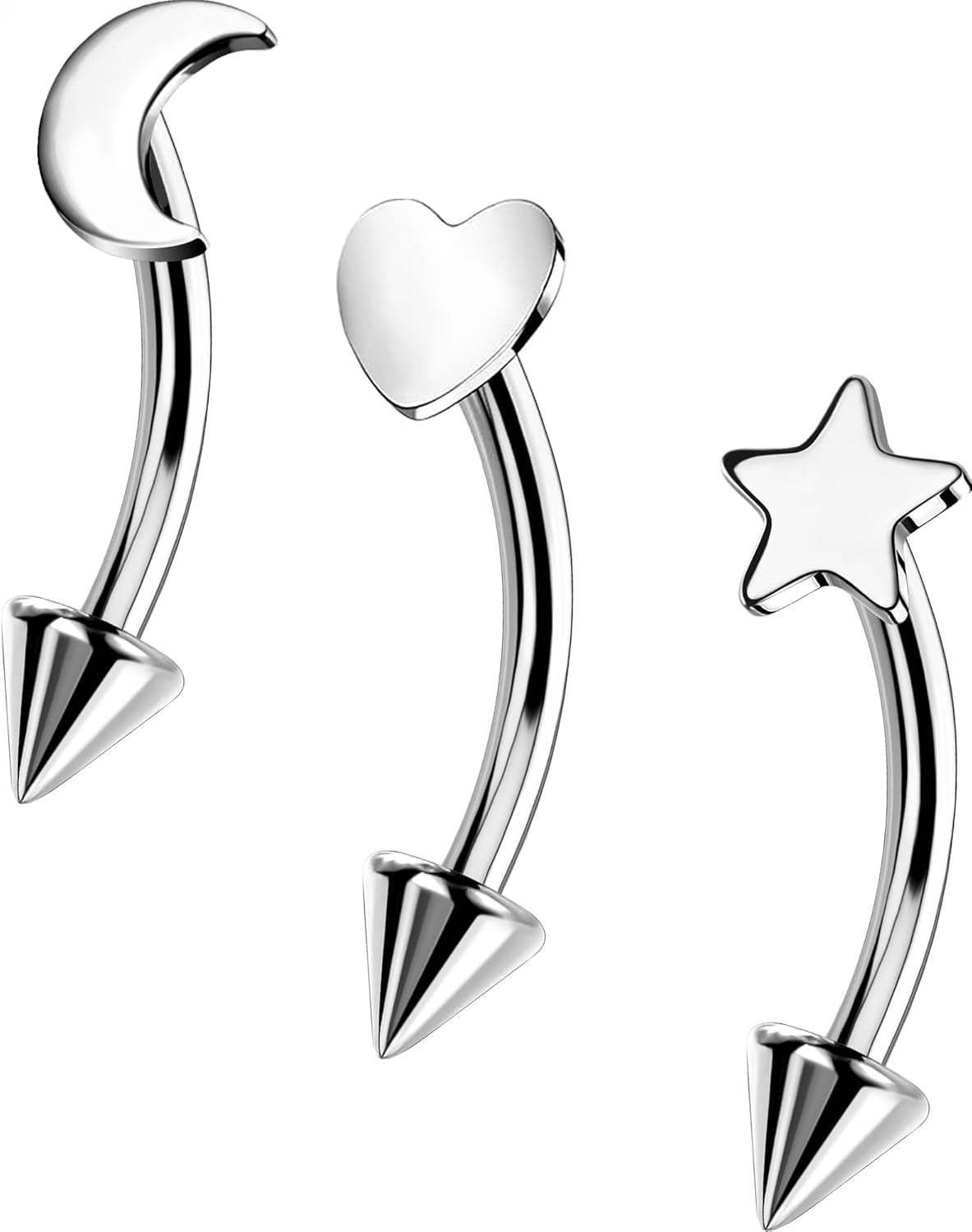 OUFER Rook Piercing Jewelry, G23 Solid Titanium Eyebrow Rings, Heart Vertical Labret Lip Jewelry, 16G Curved Barbells, Daith Rook Earrings for Women Men