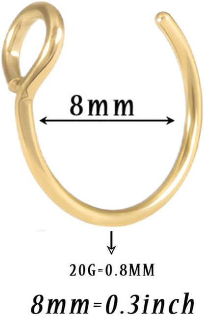 Fake Nose Rings Stainless Steel Faux Piercing Jewelry Fake Nose Ring Spring Clip on Circle Hoop No Pierced Septum Nose Ring Women Men