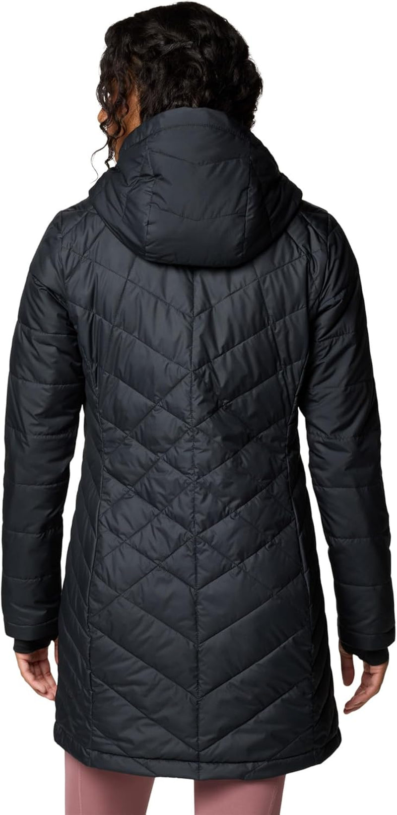 Front view of hooded jacket with full-length design