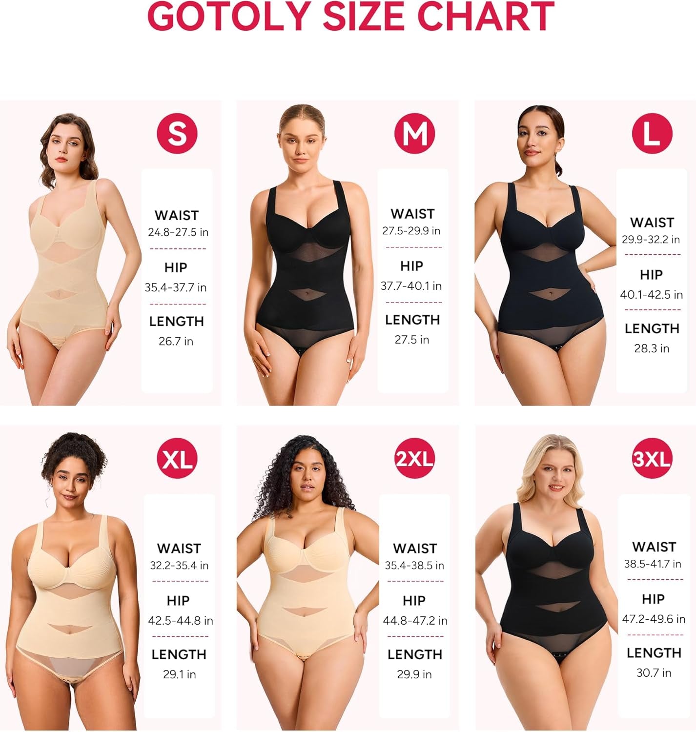 Waist trainer bodysuit showing chest support and smoothing