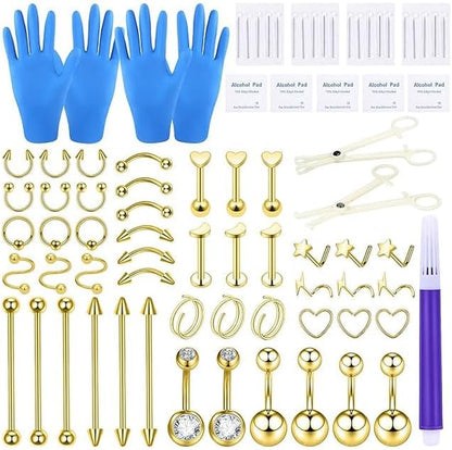 Xpircn Piercing Kit 316L Stainless Steel Belly Button Ring Ear Nose Septum Piercing Jewelry 20G 18G 16G 14G 12G Piercing Tools with Clamps Gloves for Body Piercing