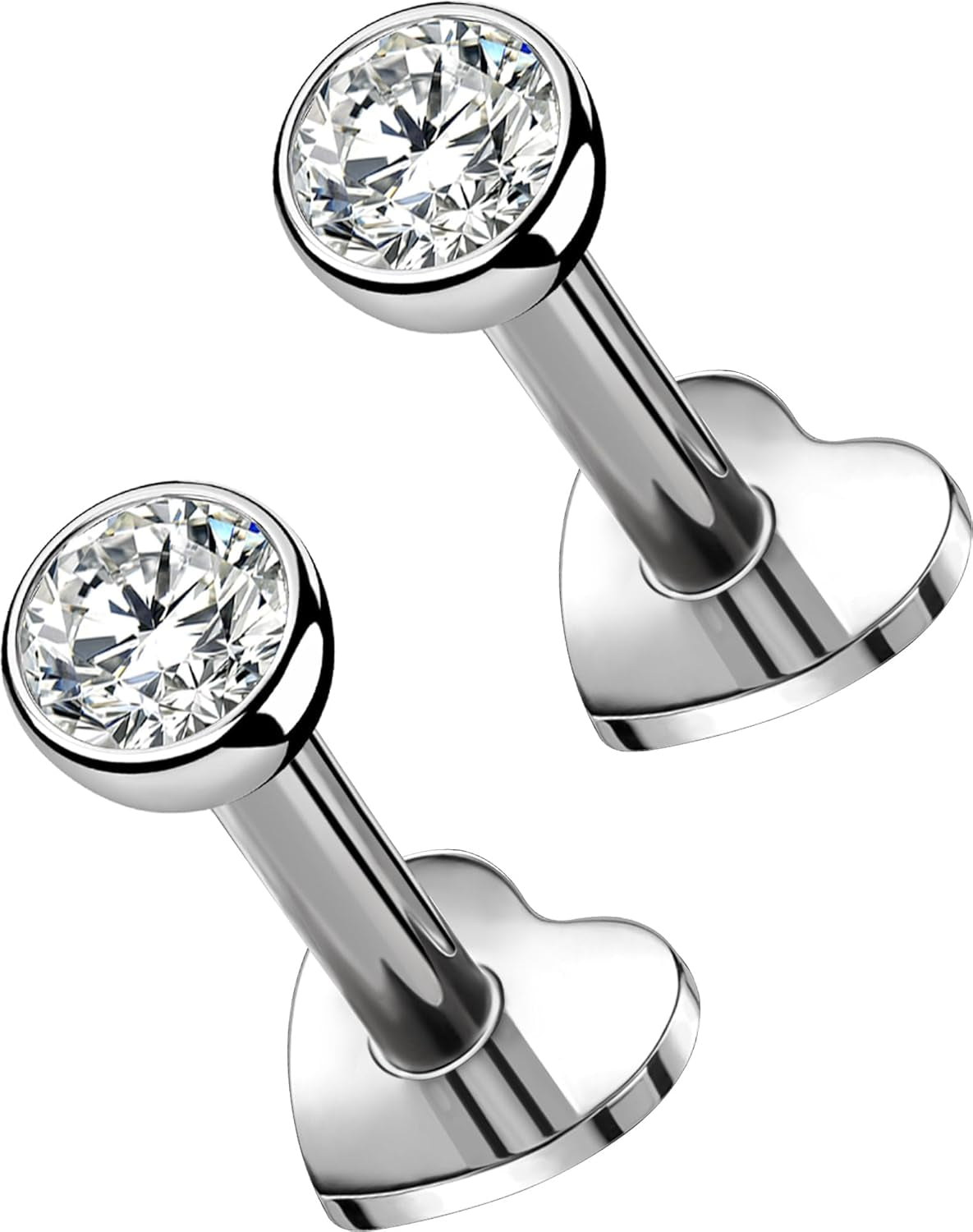 OUFER 2Pcs 20G/18G/16G G23 Titanium Threadless Nose Stud Earrings Flat Back Tiny CZ Small Nose Helix Cartilage Tragus Conch Labret Medusa Monroe Piercing Jewelry for Women Men