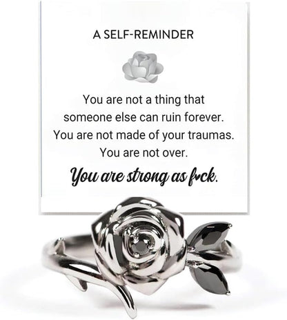 Burned and Survived Self-Love Black Rose Ring, Blooming from Darkness Black Rose Rings Love All Parts of Yourself Creative Personalized Therapeutic Gifts Jewelry