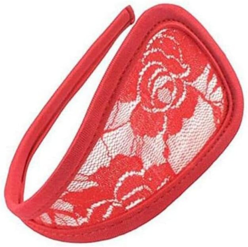 Red lace C-string thong displaying seamless no-show design from front view