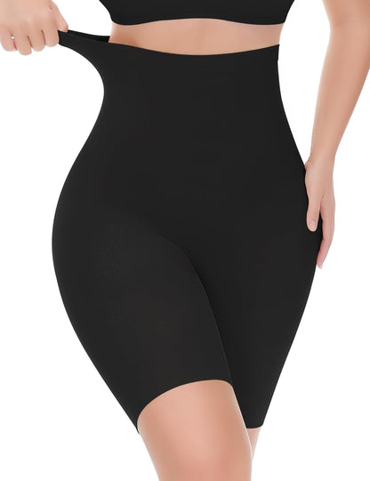Yeblues high waisted shapewear shorts in black front view on model