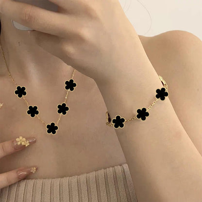 18K Gold Plated Clover Necklace Five Leaf Clover Bracelet Pendant Ring Earrings Set Fashion Flower Jewelry for Women Gifts