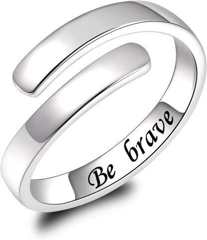 BEILIN 925 Sterling Silver Inspirational Jewelry Rings Adjustable Ring Personality Encouragement Gift for Teens Women