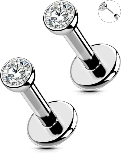 OUFER 2Pcs 20G/18G/16G G23 Titanium Threadless Nose Stud Earrings Flat Back Tiny CZ Small Nose Helix Cartilage Tragus Conch Labret Medusa Monroe Piercing Jewelry for Women Men