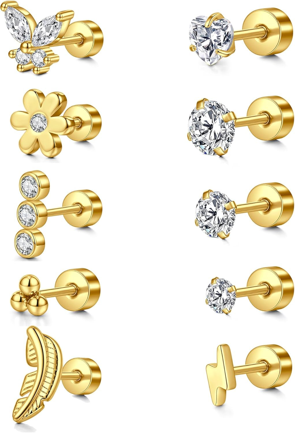 MODRSA 20G 16G Cartilage Earrings for Women Silver Gold Helix Piercing Jewelry Surgical Steel Hypoallergenic Flat Back Earrings Cartilage Hoop for Women Forward Helix Earring Tragus Jewelry Screw Back