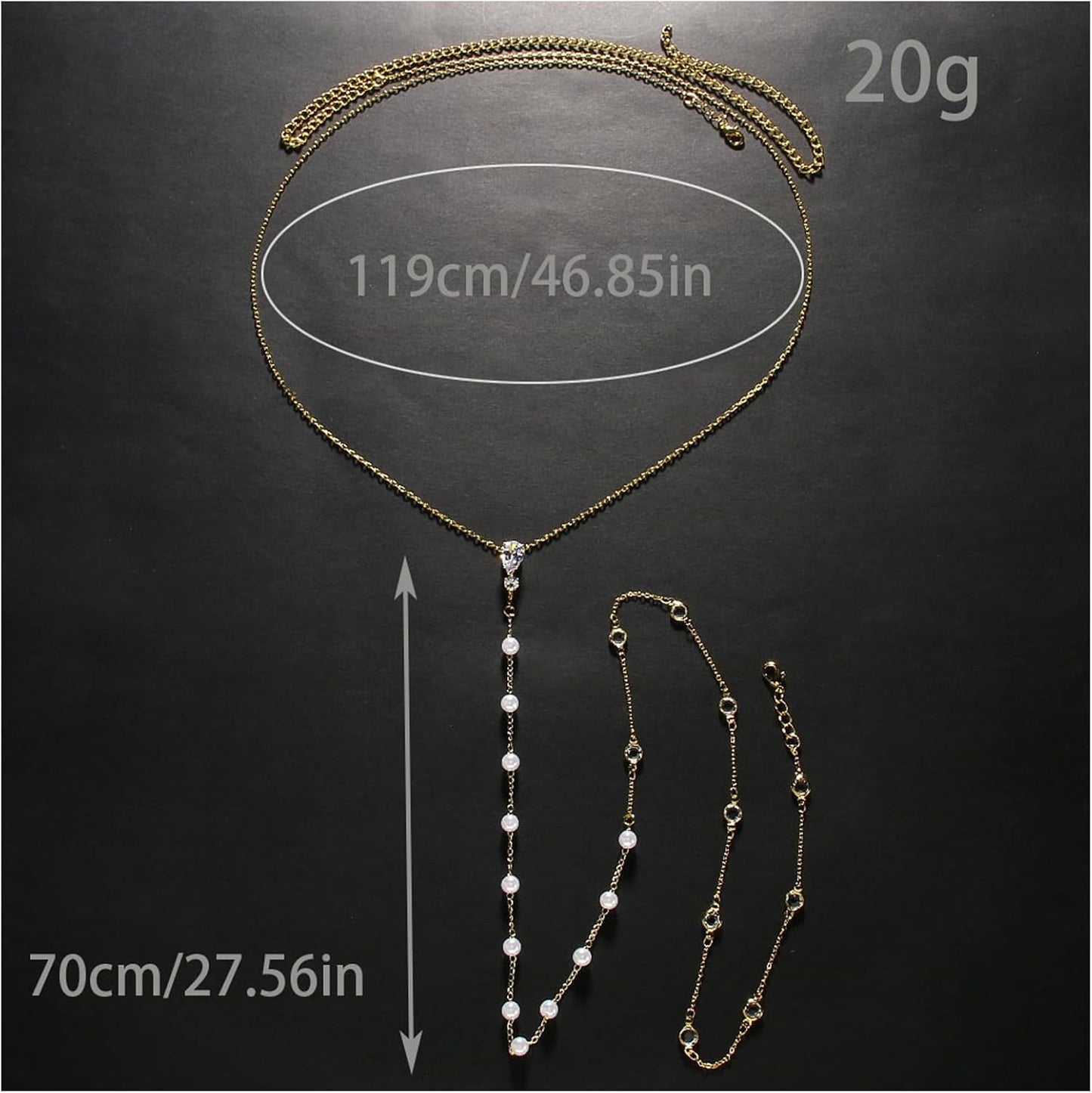 Rhinestone Back Necklace for Backless Dress - Bridal Wedding Pearl Backdrop Jewelry Crystal Long Body Chain Simple Waist Chain for Women