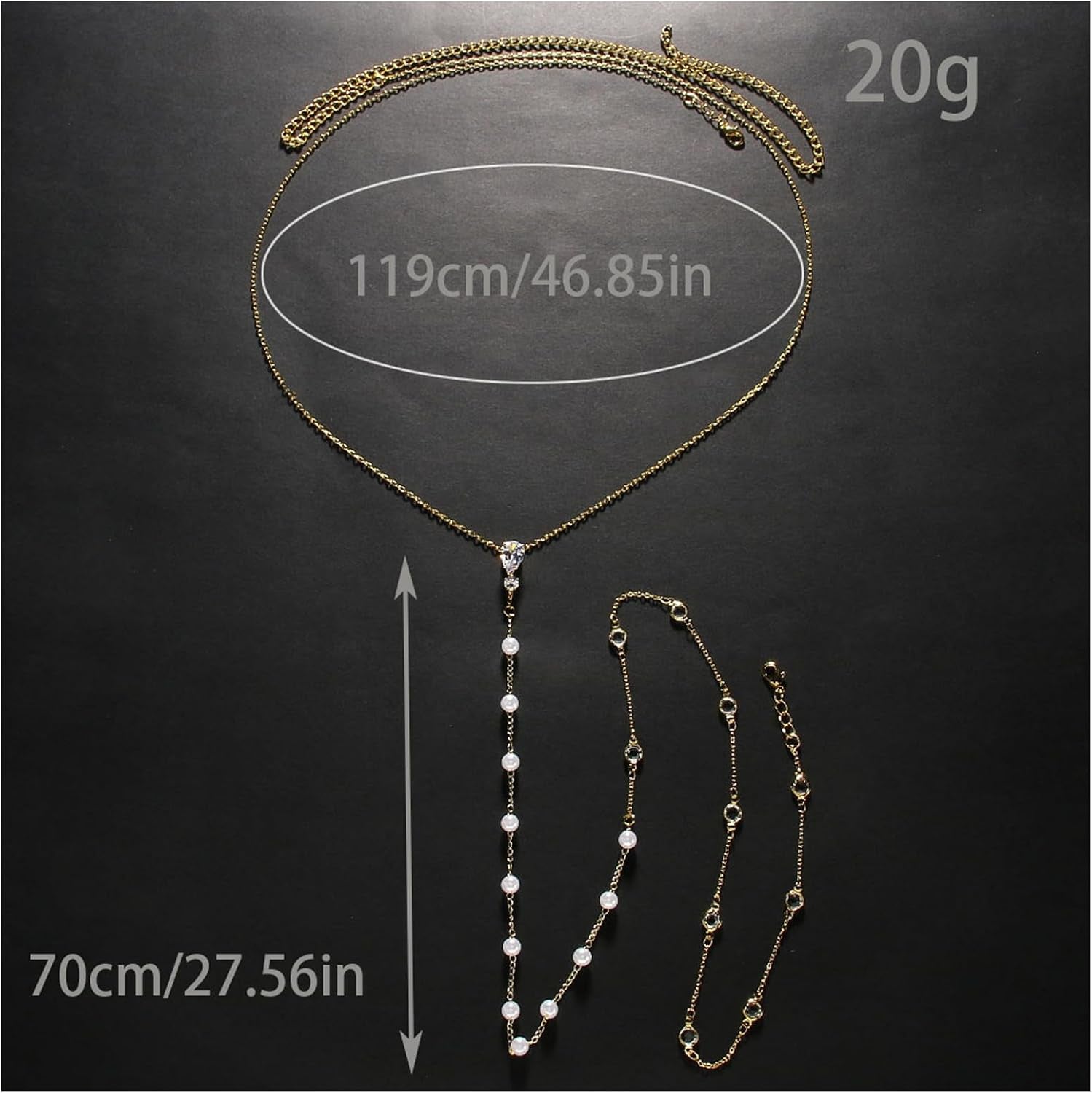 Rhinestone Back Necklace for Backless Dress - Bridal Wedding Pearl Backdrop Jewelry Crystal Long Body Chain Simple Waist Chain for Women