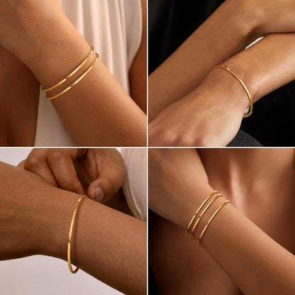 Gold Bangle Bracelet for Women 14K Gold Plated Bracelet Stainless Steel Glossy Stackable Thin round Bangles Bracelets for Women Oval Solid Plain Polished Bracelets Best Jewelry Gifts for Love