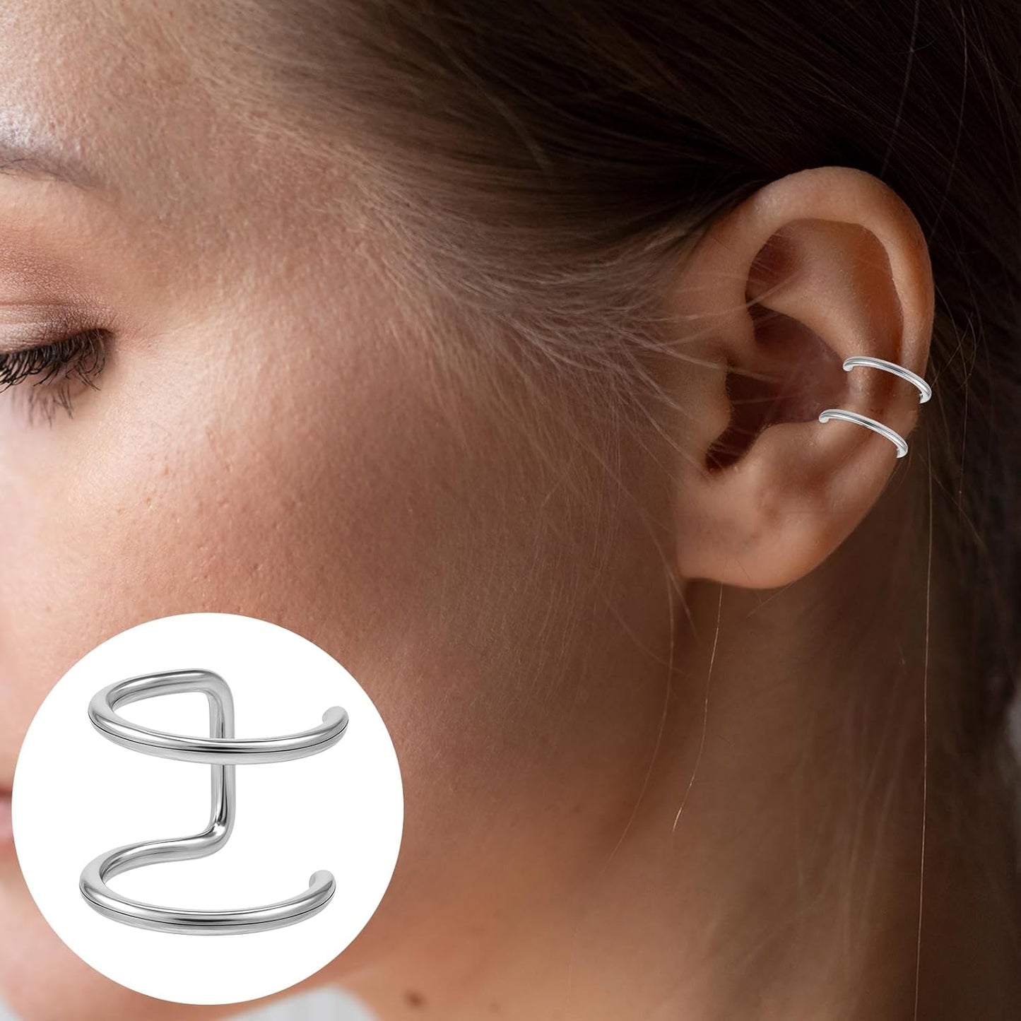 Fake Lip Piercing, 16 Pcs Stainless Steel Fake Lip Ring 8Mm Faux Nose Ring Non Piercing Hoop Nose Rings for Women Men (Silver, Black)