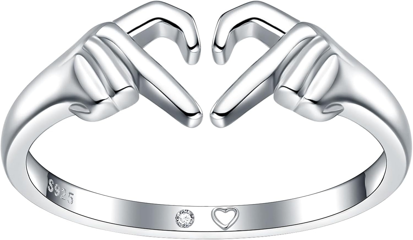 925-Sterling-Silver Heart Claddagh Rings for Women - Adjustable White/18K/Rose Gold Plated Irish Claddagh Ring Friendship Promise Love Heart Jewelry Rings Christmas Gifts for Women Friends